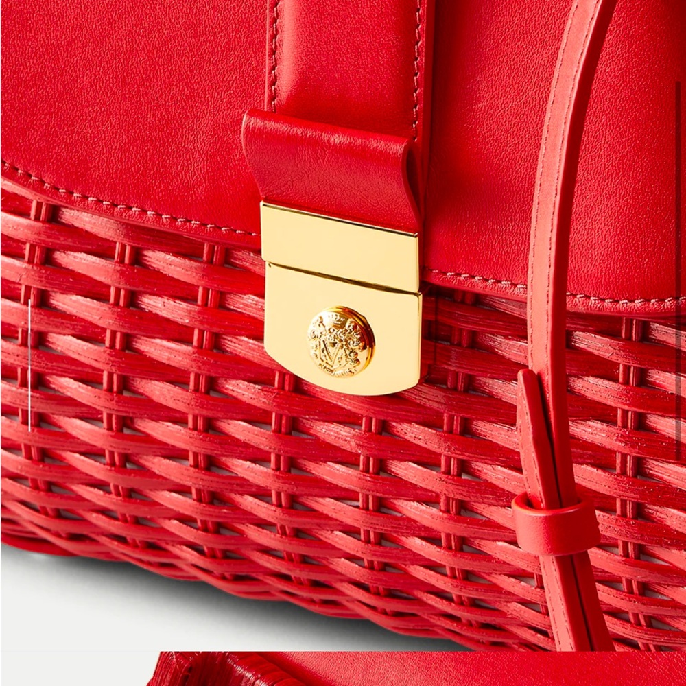 Veronica Beard Red Woven Top-Handle Satchel - Picture 2 of 7